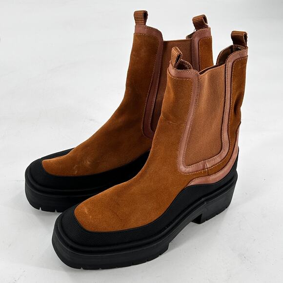 Sam Edelman Lulia Chelsea Boots 9.5 NWT Tan Suede Platform Lug Sole Ankle Calf - Picture 9 of 9